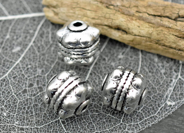 *10* 11x10mm Antique Silver Drum Beads