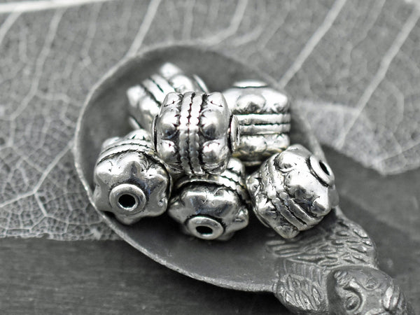 *10* 11x10mm Antique Silver Drum Beads