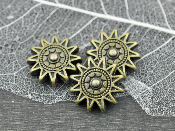 *4* 17mm Antique Bronze Sun Beads