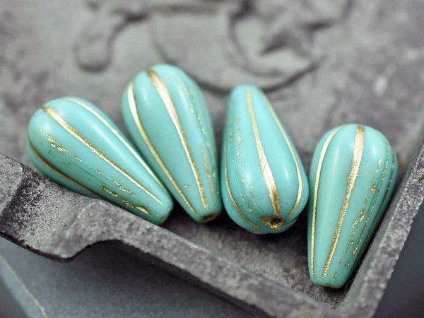 22x11mm Gold Washed Opaque Turquoise Melon Drop Beads -- Choose Your Qty