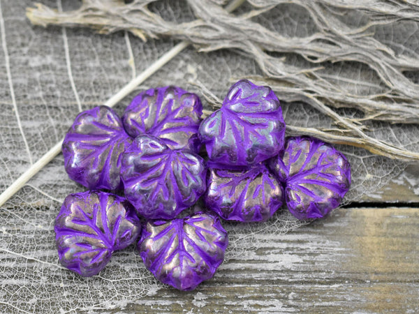 *20* 11x13mm Purple Washed Crystal Maple Leaf Beads