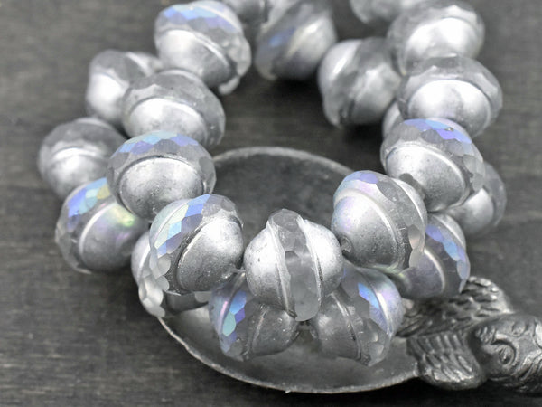 *12* 10x12mm Silver AB Washed Crystal Saturn Beads