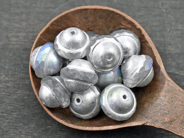 *12* 10x12mm Silver AB Washed Crystal Saturn Beads