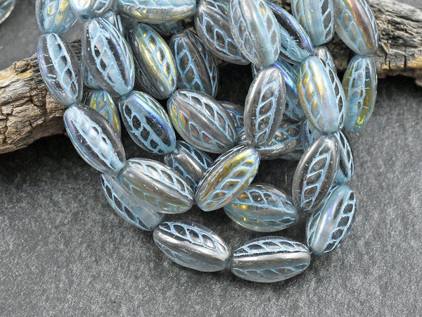 *10* 15x9mm Turquoise Washed Crystal AB Twisted Oval Beads