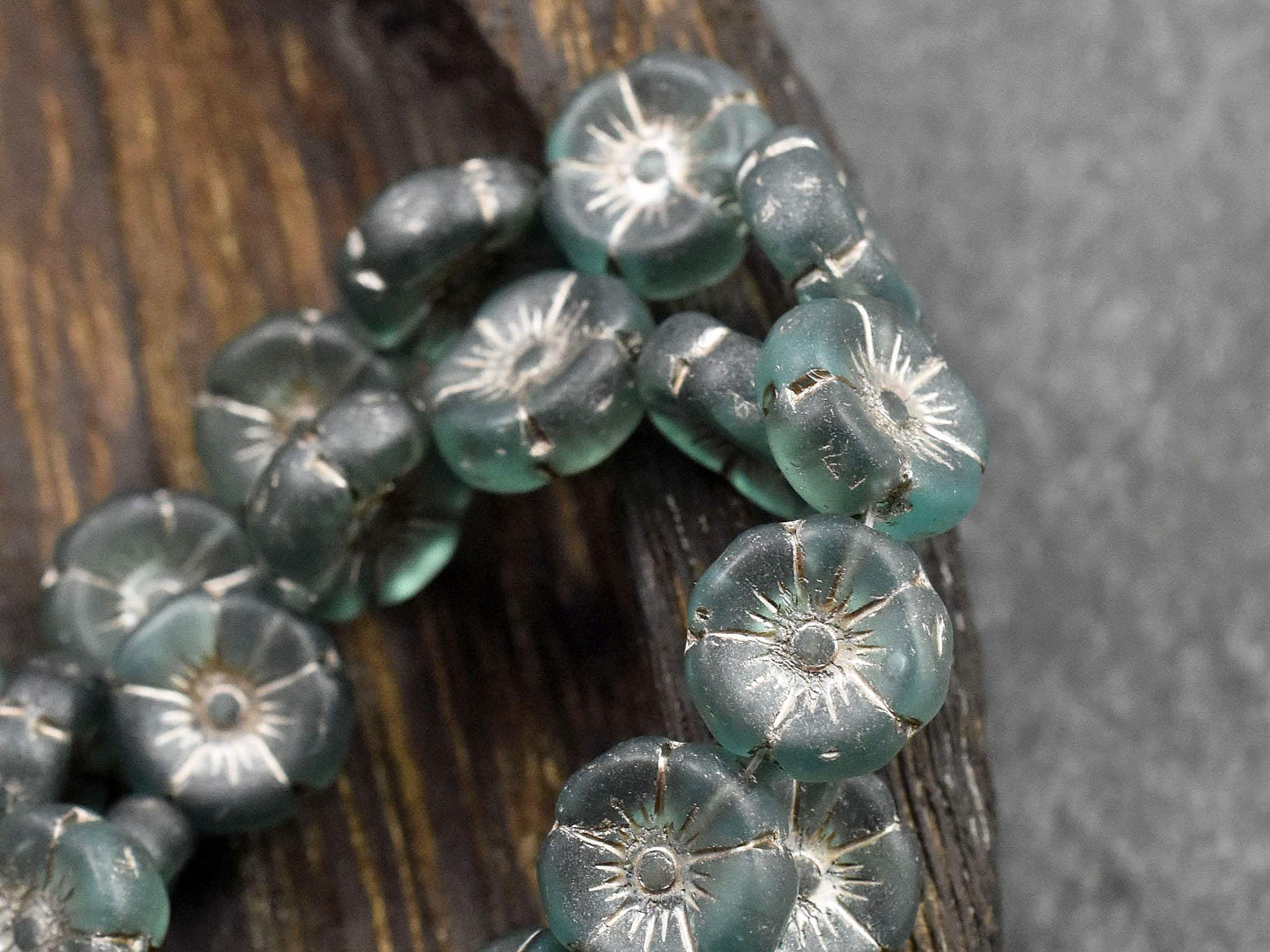 *12* 12mm Metallic Beige Washed Sky Blue Hawaiian Flower Beads, Women's