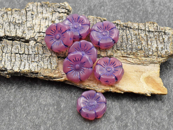 12* 12mm Purple Washed Pink Opaline Hawaiian Flower Beads – The Bead  Obsession