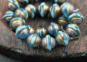 Etched Gold Washed Turquoise Teal Saturn Beads