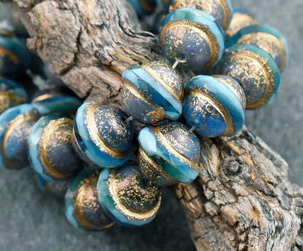 Etched Gold Washed Turquoise Teal Saturn Beads