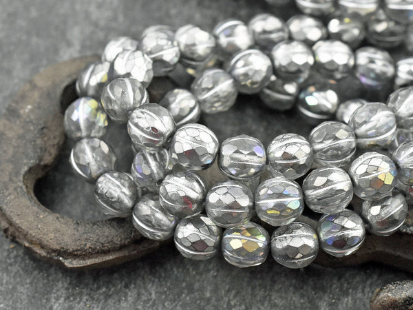 *20* 8mm Silver Washed Crystal AB Faceted Round Melon Beads