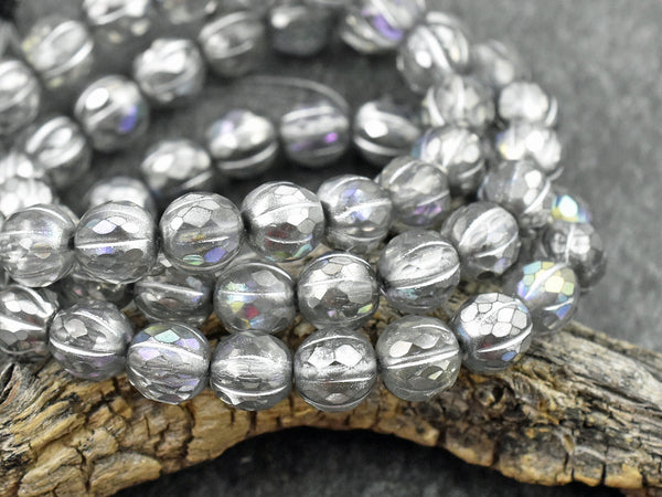 *20* 8mm Silver Washed Crystal AB Faceted Round Melon Beads