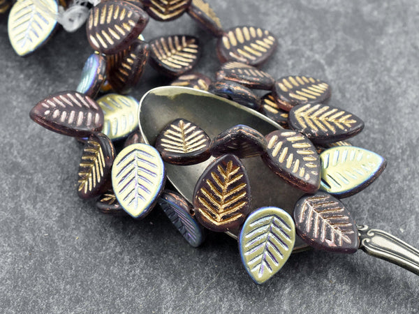 *15* 16x12mm Gold Washed Matte Purple AB Drilled Dogwood Leaf Beads