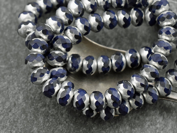 *25* 5x7mm Silver Washed Navy Blue Fire Polished Rondelle Beads