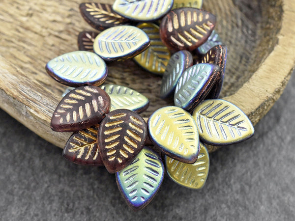 *15* 16x12mm Gold Washed Matte Purple AB Drilled Dogwood Leaf Beads