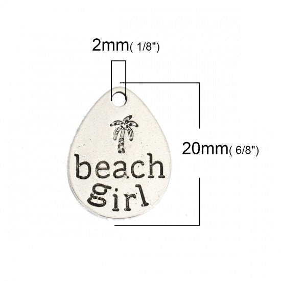 *10* 20x15mm Antique Silver "Beach Girl" Charms