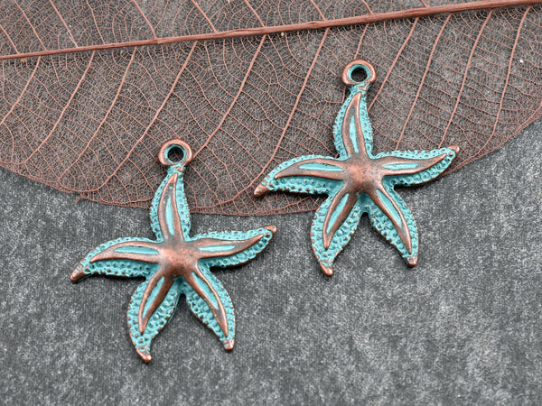 Metal Charms - Copper Charms - Starfish Charms - Beach Charms - Patina Charms - Small Charms - 10pcs - 25x22mm- (5857)