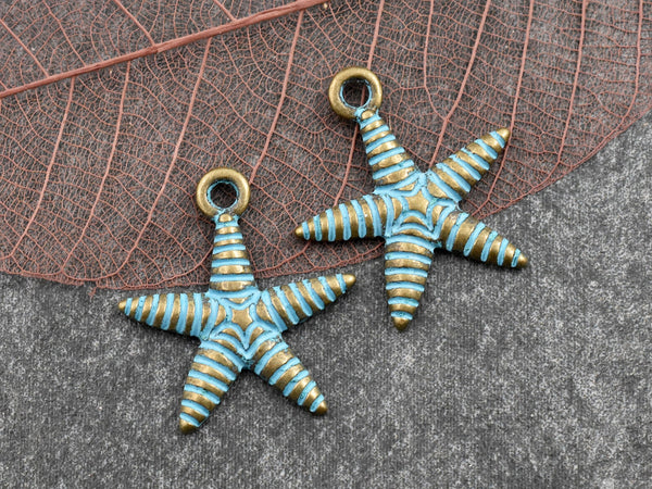 Metal Charms - Copper Charms - Starfish Charms - Beach Charms - Patina Charms - Small Charms - 10pcs - 21x19mm - (2616)