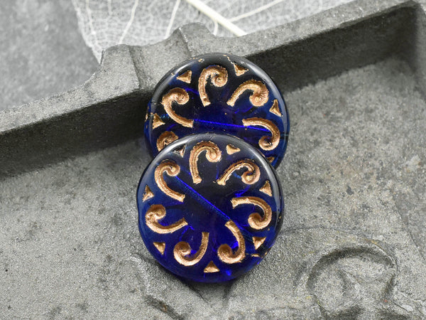 *2* 23mm Bronze Washed Cobalt Sun Coin Beads