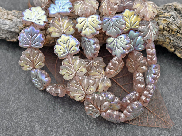 *20* 13x11mm Metallic Beige Washed Matte Pale Pink Maple Leaf Beads