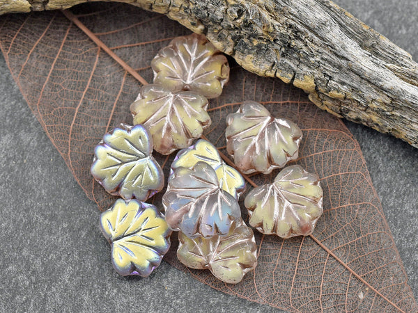 *20* 13x11mm Metallic Beige Washed Matte Pale Pink Maple Leaf Beads