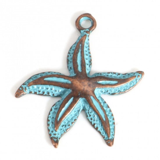 Metal Charms - Copper Charms - Starfish Charms - Beach Charms - Patina Charms - Small Charms - 10pcs - 25x22mm- (5857)