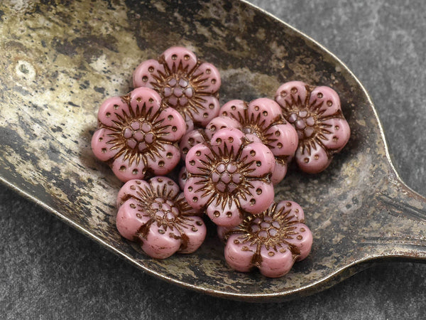 Flower Beads - Czech Glass Beads - Picasso Beads - Wildflower Beads - Czech Glass Flowers - 14mm - 12pcs - (3882)