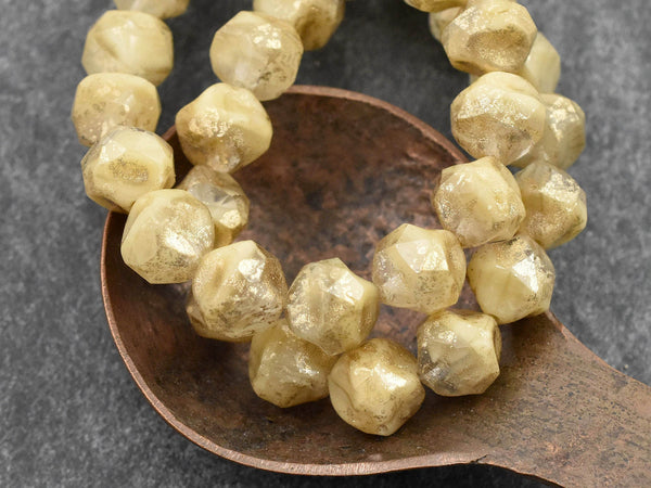 *15* 9mm Antique Gold Washed Blended Ivory Crystal Central Cut Round Beads