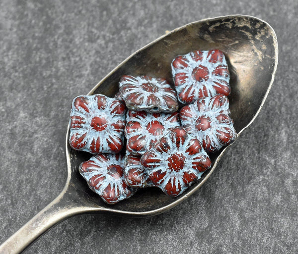 Picasso Beads - Flower Beads - Czech Glass Beads - Czech Glass Flowers - Square Flowers - 11mm Flower - 13pcs - (2153)