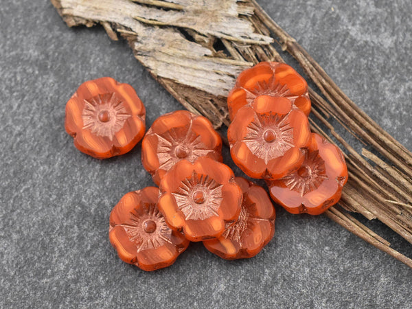 Czech Glass Beads - Hawaiian Flower Beads - Picasso Beads - Czech Glass Flowers - 12mm - 12pcs - (3770)