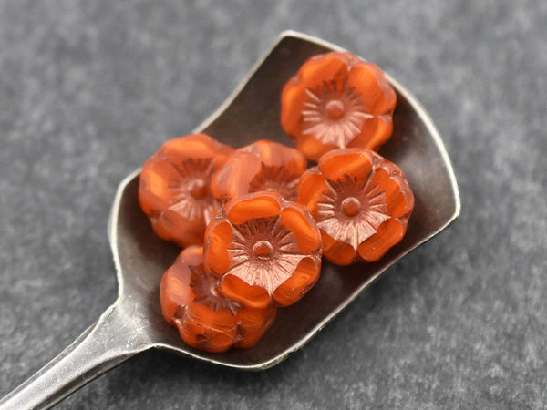 Czech Glass Beads - Hawaiian Flower Beads - Picasso Beads - Czech Glass Flowers - 12mm - 12pcs - (3770)