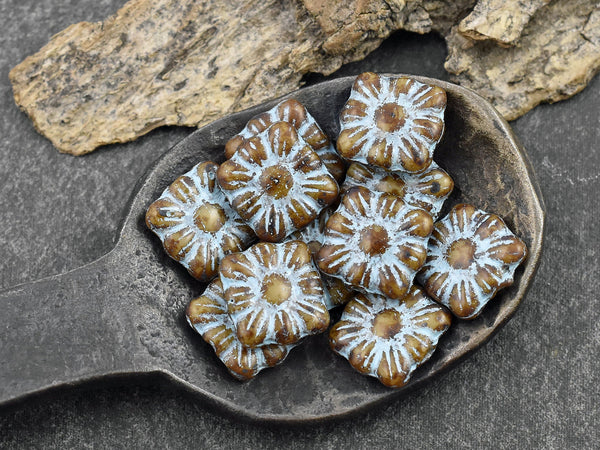 Picasso Beads - Flower Beads - Czech Glass Beads - Czech Glass Flowers - Square Flowers - 11mm Flower - 13pcs - (4387)