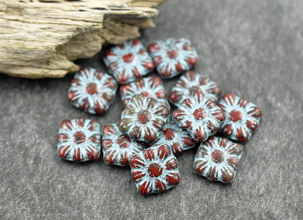 Picasso Beads - Flower Beads - Czech Glass Beads - Czech Glass Flowers - Square Flowers - 11mm Flower - 13pcs - (2153)