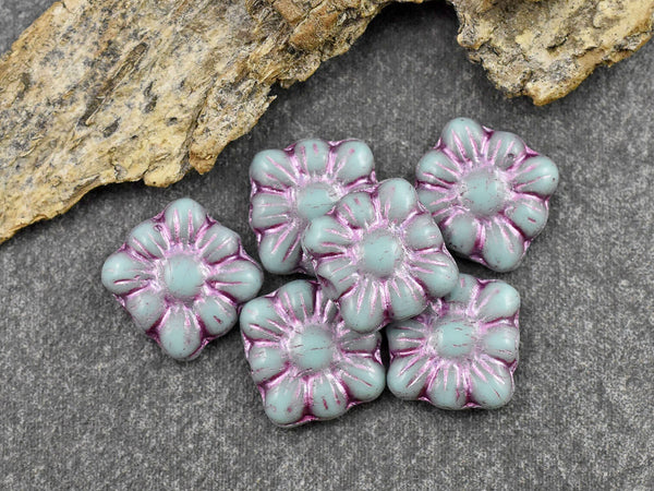 Flower Beads - Czech Glass Beads - Czech Glass Flowers - Square Flowers - Picasso Beads - 11mm Flower - 13pcs - (5838)