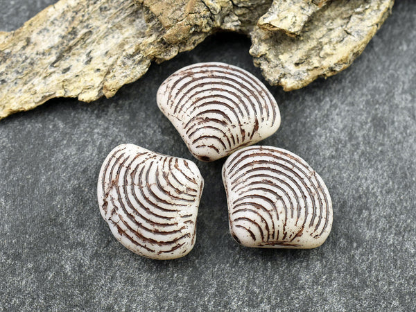 Czech Glass Beads - Sea Shell Beads - Scallop Shell Beads - Picasso Beads - 15x18mm - 8pcs - (3391)