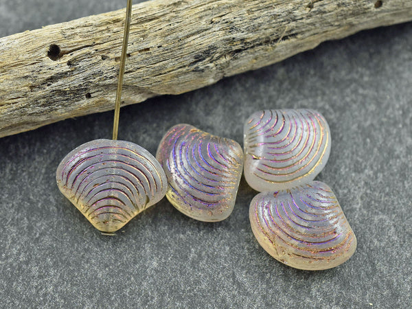 Czech Glass Beads - Sea Shell Beads - Scallop Shell Beads - 15x18mm - 8pcs - (B460)