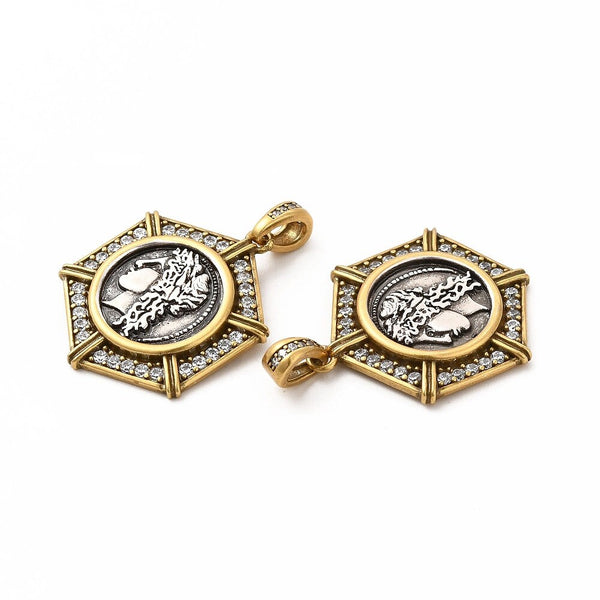 Gold Pendants - Metal Pendants - Rhinestone Pendant - Micro Pave - Cubic Zirzonia - 26x21mm - (165)