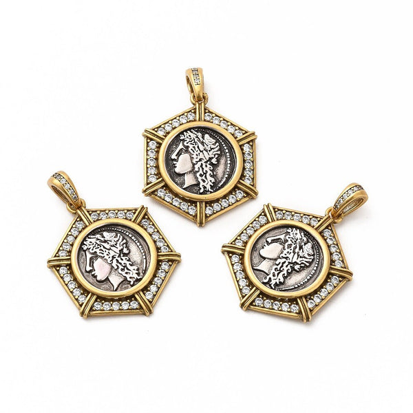 Gold Pendants - Metal Pendants - Rhinestone Pendant - Micro Pave - Cubic Zirzonia - 26x21mm - (165)