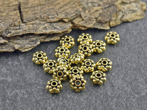 Metal Beads - Daisy Spacers - Gold Daisy Spacers - Heishi Beads - Gold Spacer Beads - Antique Gold Spacers - 8mm - 50pcs - (4158)