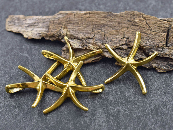 Starfish Pendant - Metal Pendant - Gold Pendant - Sea Life Pendant - 32x29mm - (357)