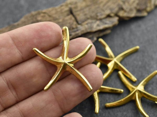 Starfish Pendant - Metal Pendant - Gold Pendant - Sea Life Pendant - 32x29mm - (357)