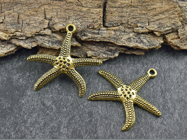 Starfish Pendant - Metal Pendant - Silver Pendant - Sea Life Pendant - Metal Charms - 28x30mm - 10pcs - (B519)