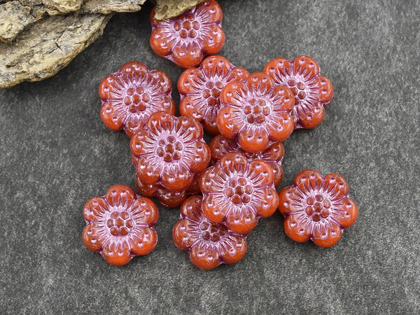 Czech Glass Beads - Flower Beads - Czech Glass Flowers - Picasso Beads - Wildflower Beads - 14mm Flower - 12pcs - (4008)