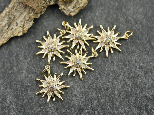 Gold Pendants - Metal Pendants - Rhinestone Pendant - Micro Pave - Cubic Zirzonia - 20x18mm - 5pcs (767)