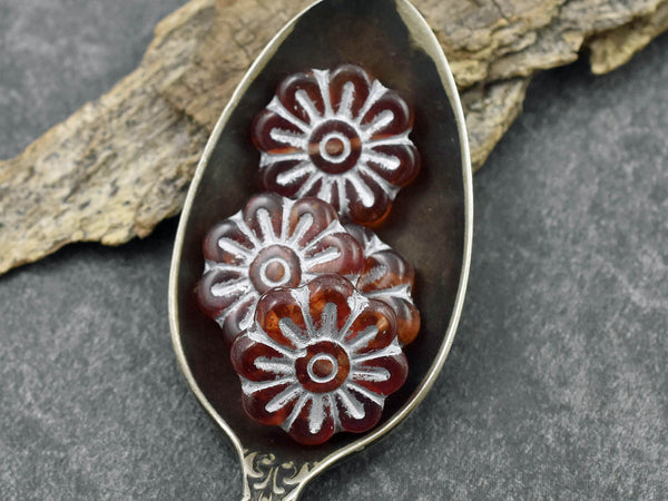 Flower Beads - Czech Glass Beads - Focal Beads - Czech Glass Flowers - Daisy Beads - 18mm - 6pcs - (A656)