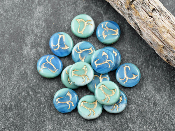 Czech Glass Beads - Bird Beads - Picasso Beads - Coin Beads - 12mm - 15pcs - (4745)