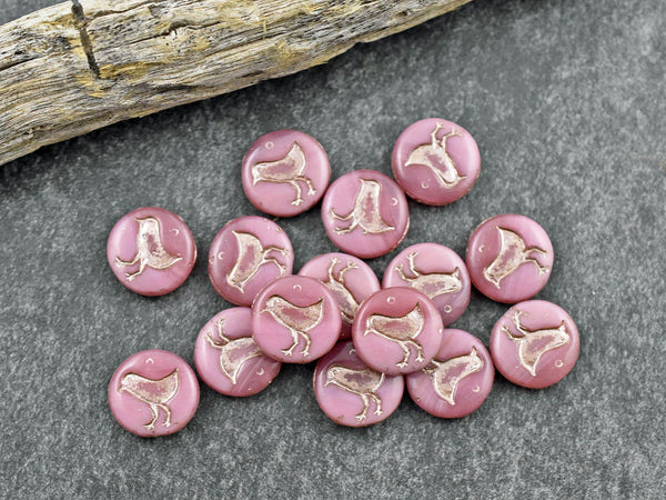 Czech Glass Beads - Bird Beads - Picasso Beads - Coin Beads - 12mm - 15pcs - (1253)