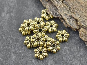 Metal Beads - Spacer Beads - Gold Daisy Spacers - Heishi Beads - Gold Spacer Beads - Metal Spacer - Antique Gold Beads - 25pcs - 10mm (1614)