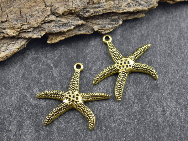 Starfish Pendant - Metal Pendant - Silver Pendant - Sea Life Pendant - Metal Charms - 28x30mm - 10pcs - (B519)