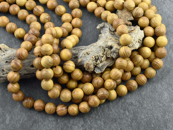 Wood Beads - Burleywood Beads - Jewelry Making Beads - Mala Beads - 16 inch strand - 8mm or 10mm