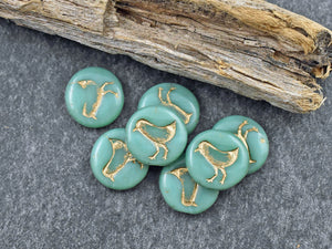 Czech Glass Beads - Bird Beads - Picasso Beads - Coin Beads - 12mm - 15pcs - (4793)