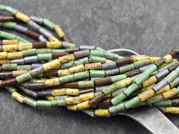 Bugle Beads - Picasso Beads - Czech Glass Beads - Seed Beads - 9x4mm - 20" Strand - (6134)